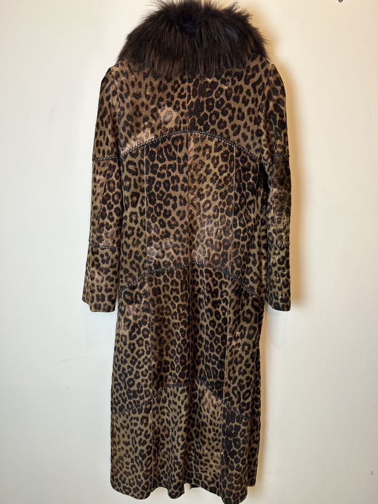 Cojoc miel cu guler blana animal print M 800€