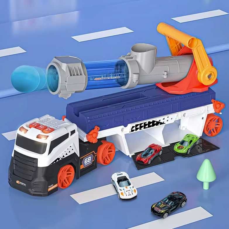 Camion de Jucarie Copii, 10 Masinute, 6 Bile Moi, Tun de Propulsare