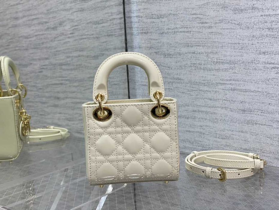 Geanta Christian Dior Lady Micro, White Patent, 12x10x5cm, Premium