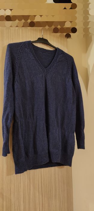 Pulover lana alpaca 100% lucrat manual stare foarte bună L-XL