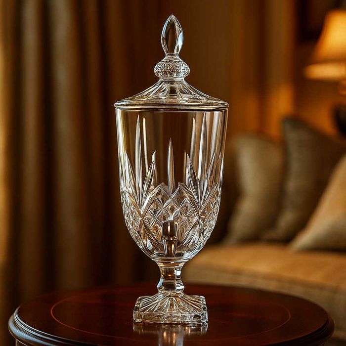 Луксозен стъклен диспенсър за напитки 3L с капак и кранче