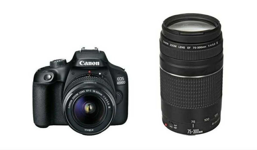 Pachet complet Canon EOS 4000D + 2 obiective + accesorii