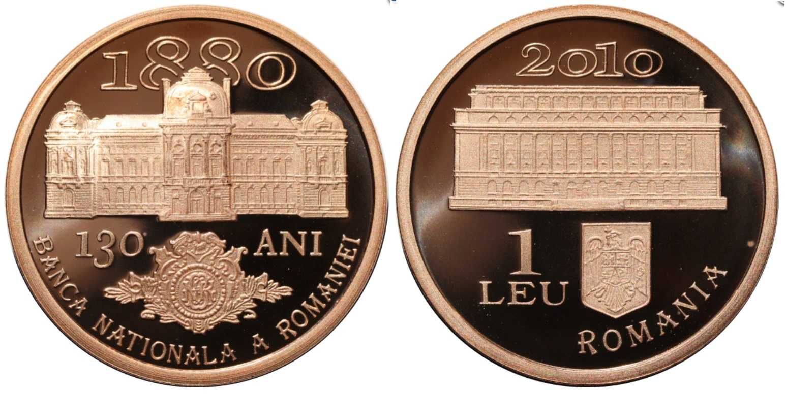 Moneda BNR 1 leu tombac aniversarea 130 ani BNR gradata NGC PF 69 UC