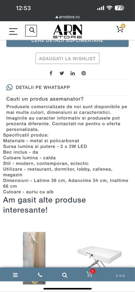 Corp de iluminat swing 1 auriu-alb ARN Store nou sigilat