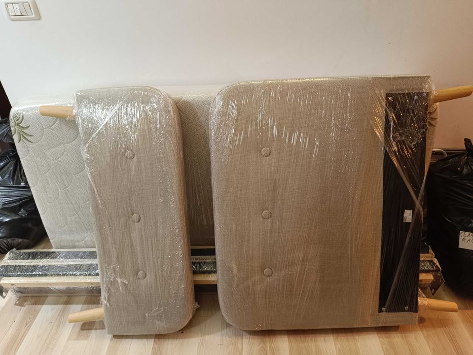 Cadru pat tapițat bej 90×200