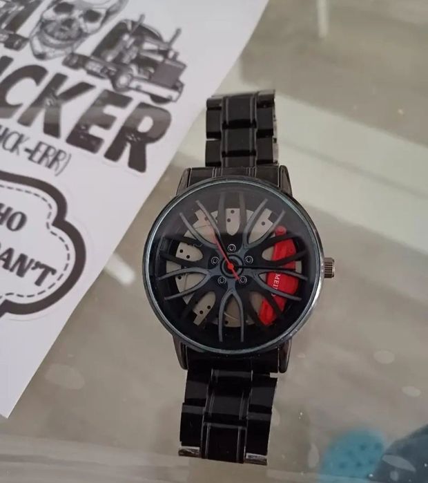 Ceas bărbați curea metalica, model deosebit roată cu etrier