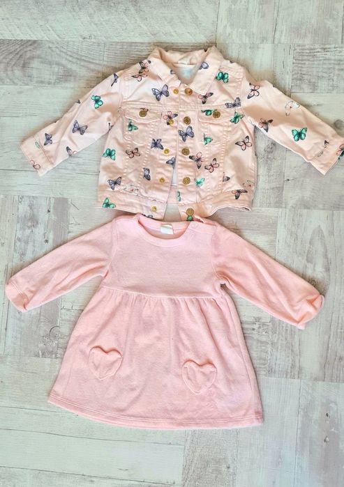 Set fete rochie cu manecă catifea cu geacă de blugi h&m mărimea 80