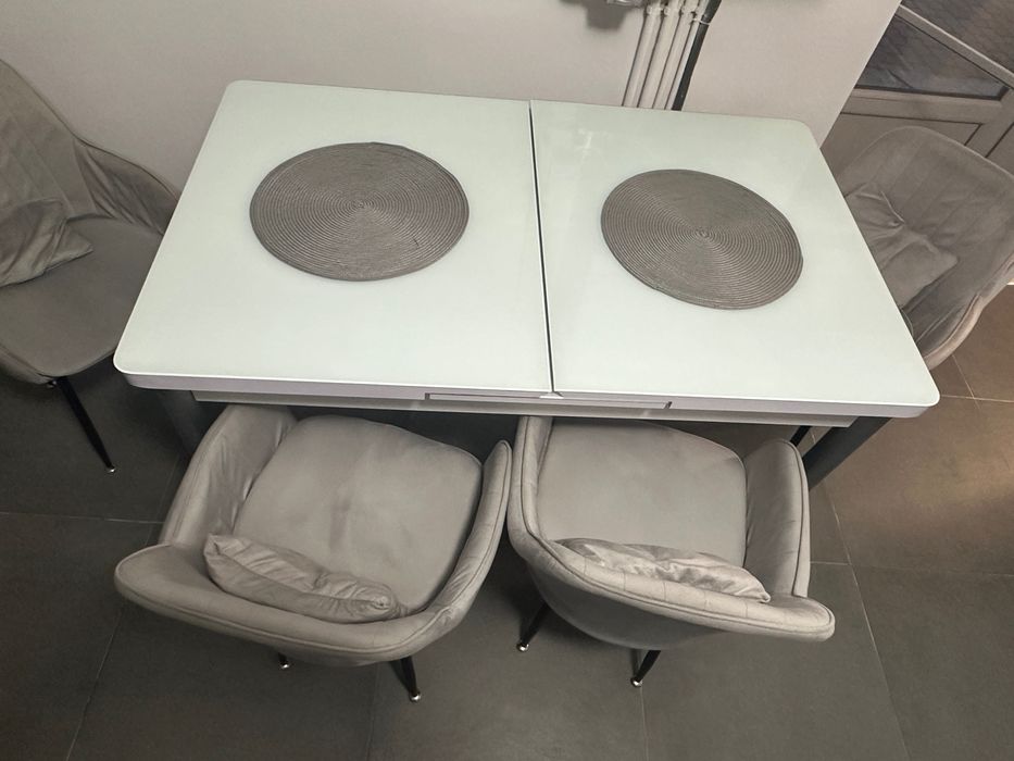 Set masa extensibila 80 x 130/170 cm cu 6 scaune, culoare gri