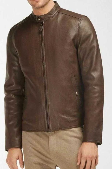 Jacheta slim body S M Massimo Dutti NOUA din piele naturala moale maro