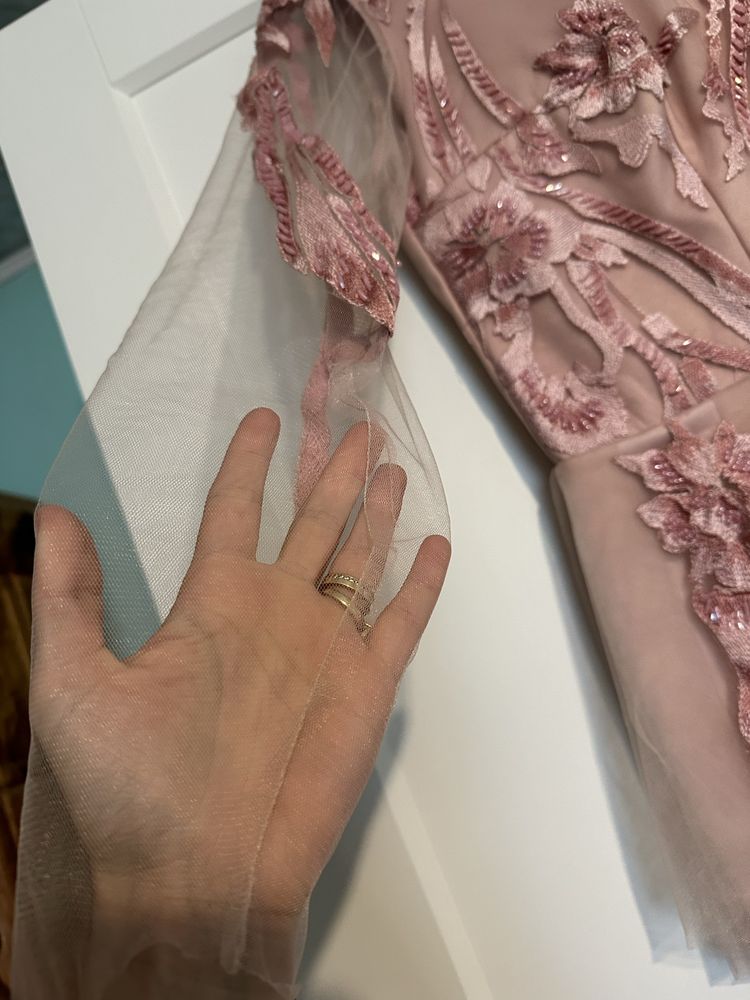 Rochie roz somon, evenimente, tull, dantelă
