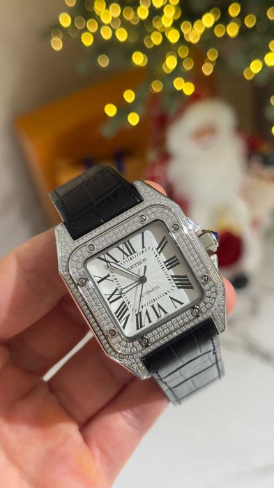 cartier santos 100 icedout silver