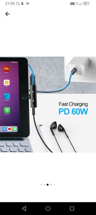 Adaptor audio si incarcator USB-C la Jack 3.5mm, 60 w PD universal