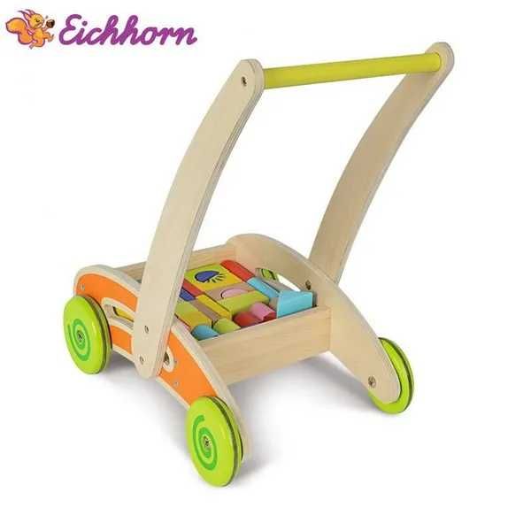 Eichhorn - Дървена количка за прохождане с кубчета 2в1