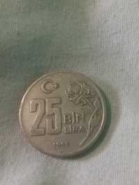 Monedă de 25 bin lira din anul 1995 din Turcia.