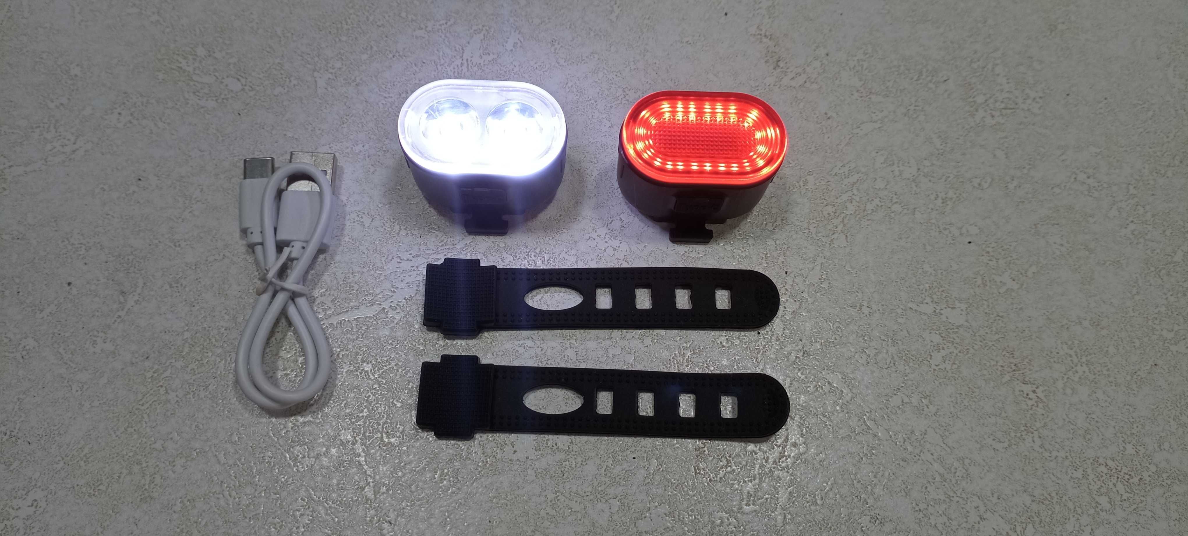 Комплект  USB акумулаторни, водоустойчиви LED светлини за велосипед