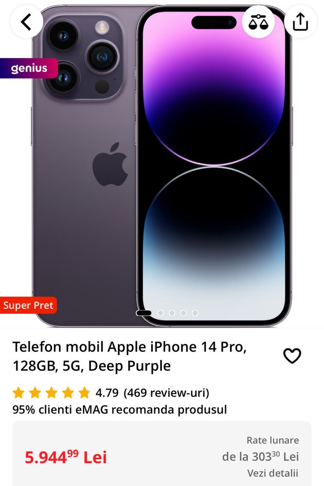 iPhone 14 Pro, 128GB, 5G, Deep Purple