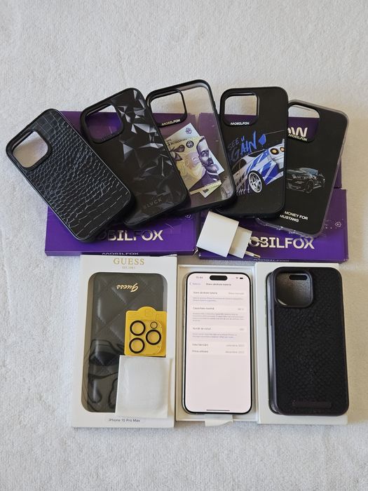 Vând 15 pro max 256GB Silver, stare impecabilă Full box