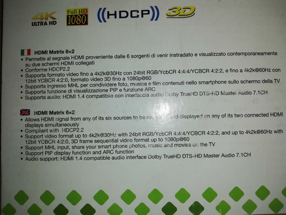 Spliter HDMI 6 intrari 2 iesiri Techly  HDMI Matrix 6x2 4K,PIP, ARC