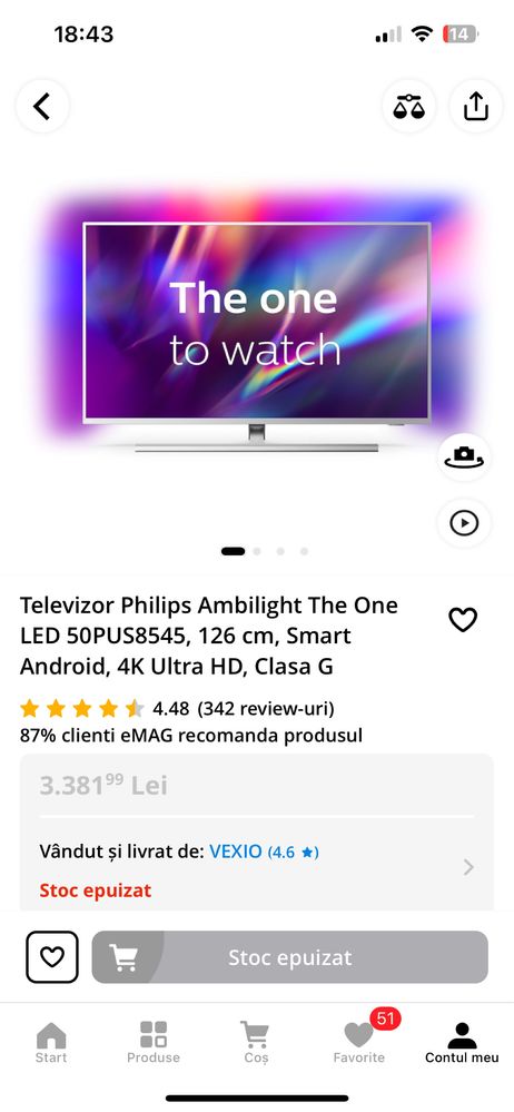 Televizor Philips AMBILIGHT tv LED 126 cm