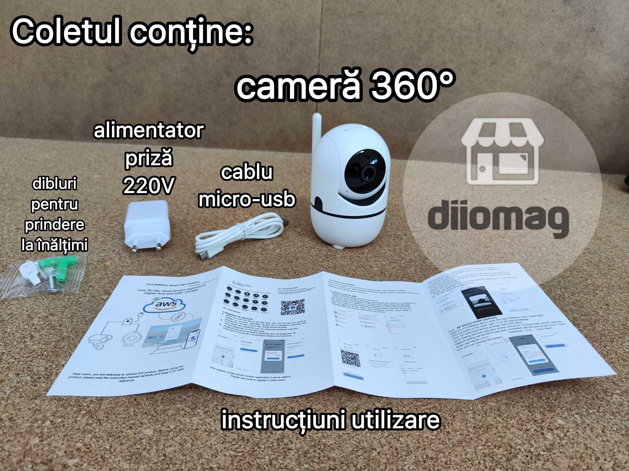 Camera supraveghere Wi-FI 360 Night Vision,Rotire Automata,Full HD 5mp