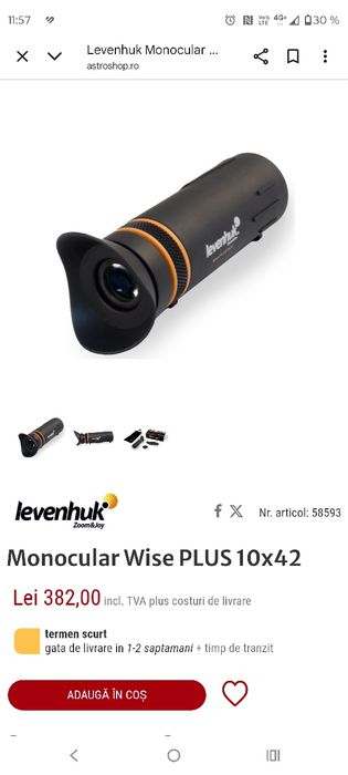 Ofertă Monoclu Levenhuk Wise Plus 10×42