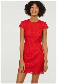 Червена дантелена рокля H&M