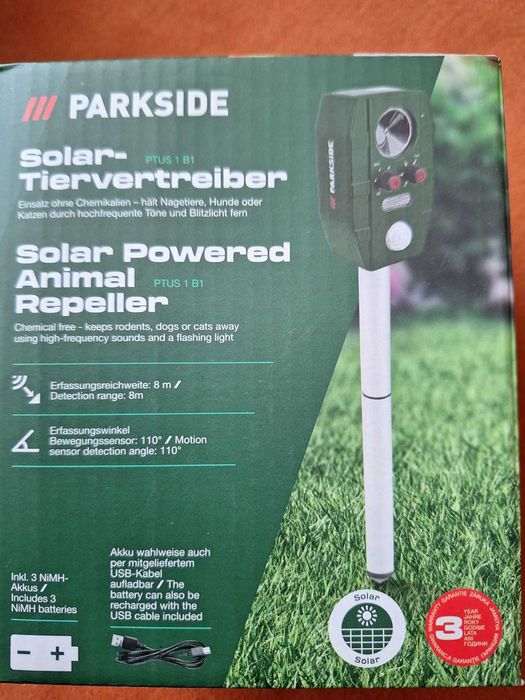 Repelant solar cu ultrasunete +flash pentru indepartat animale Parksi