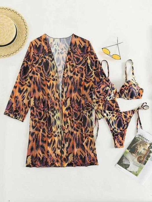 Costum de baie 3 piese cu kimono