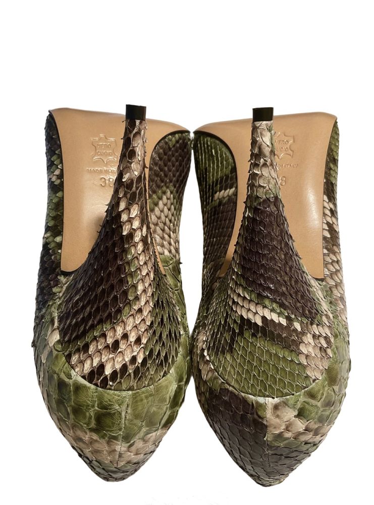 Pantofi Pierre, 38, piele de piton, verde & bej, made in Italy