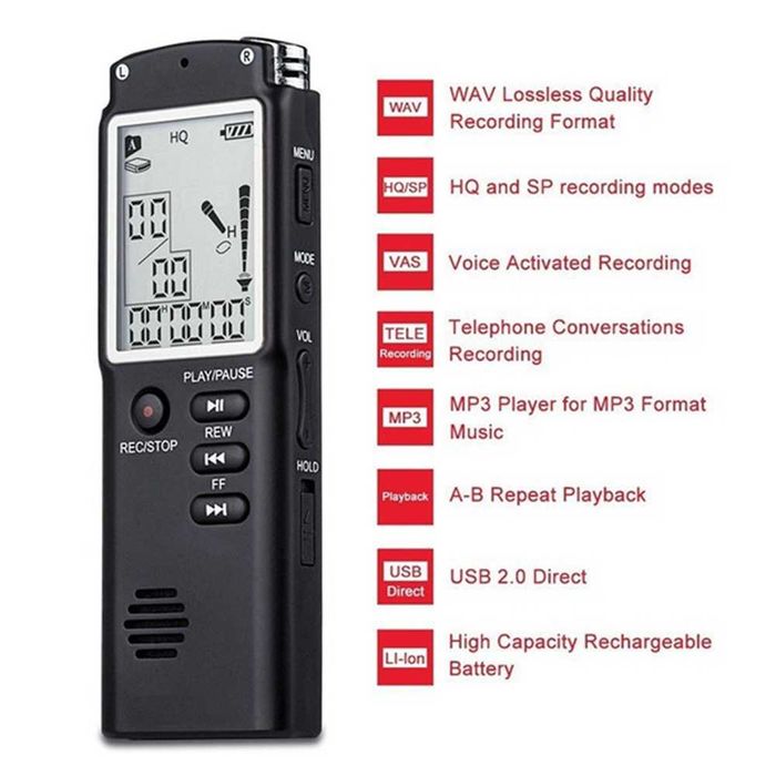 Reportofon digital Profesional 8 16 32GB Spionaj cu activare voce Nou