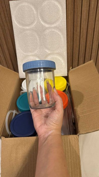 Borcane cu lingurițe pentru ovăz ,lapte ,cereale etc