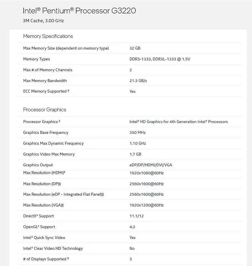 Procesor Intel Pentium G3220, 3 GHz, 2 cores, socket: LGA1150, video