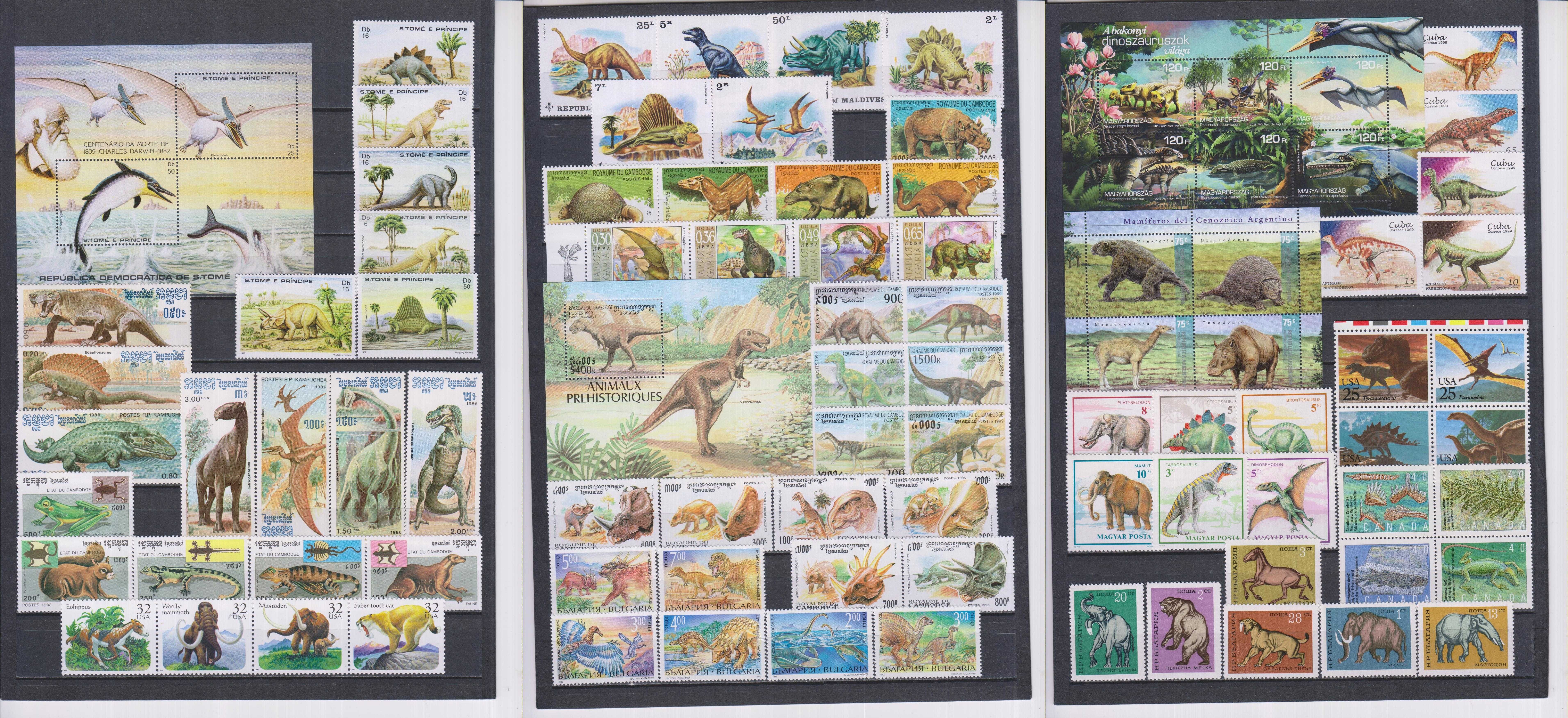 Lot de timbre cu dinozauri