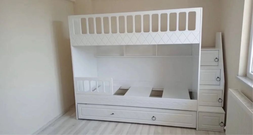 Двуетажно детско легло със странични стълби Бял "Zumrut White"