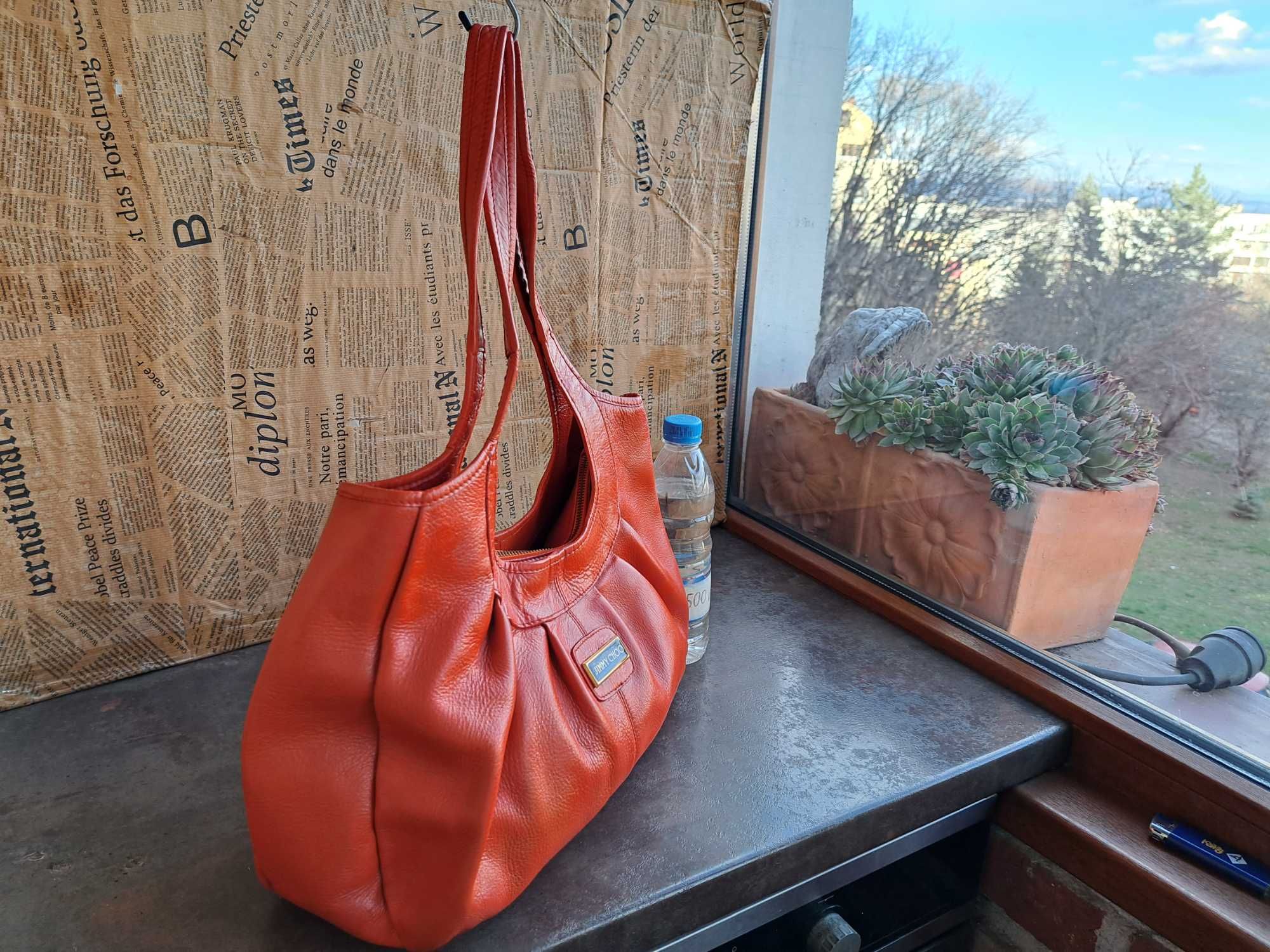 Jimmy Choo-оранжева чанта-естествена кожа