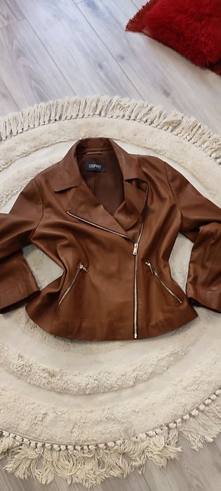 Gecuta din piele naturala extrafină, maro camel, model deosebit, Espri