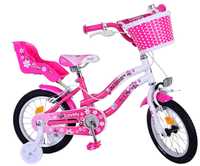 Bicicleta Volare Lovely pentru fete, culoare roz/alb, 14 inch, frana d