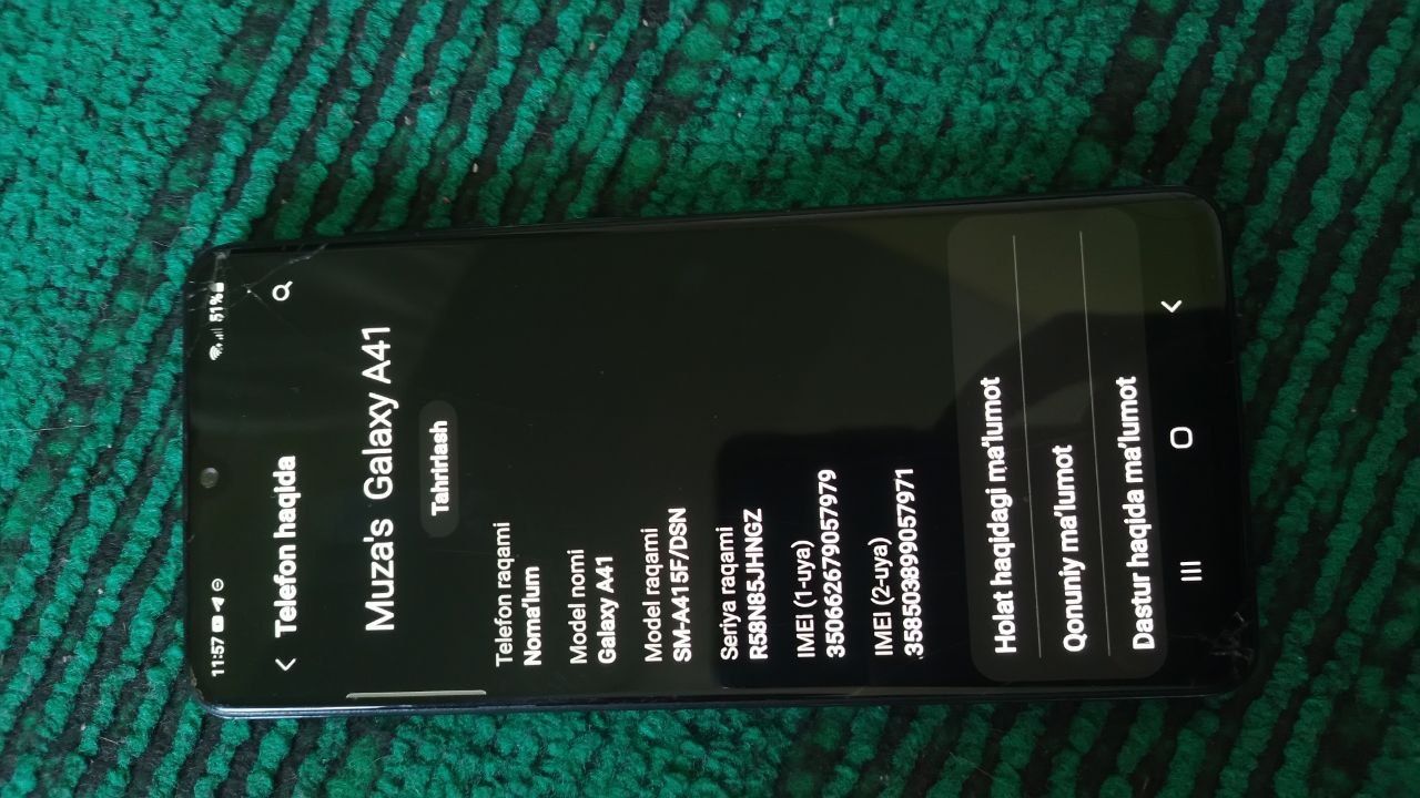 Samsung A41  4/64 sotiladi srochna òqib keyin yozing!!!