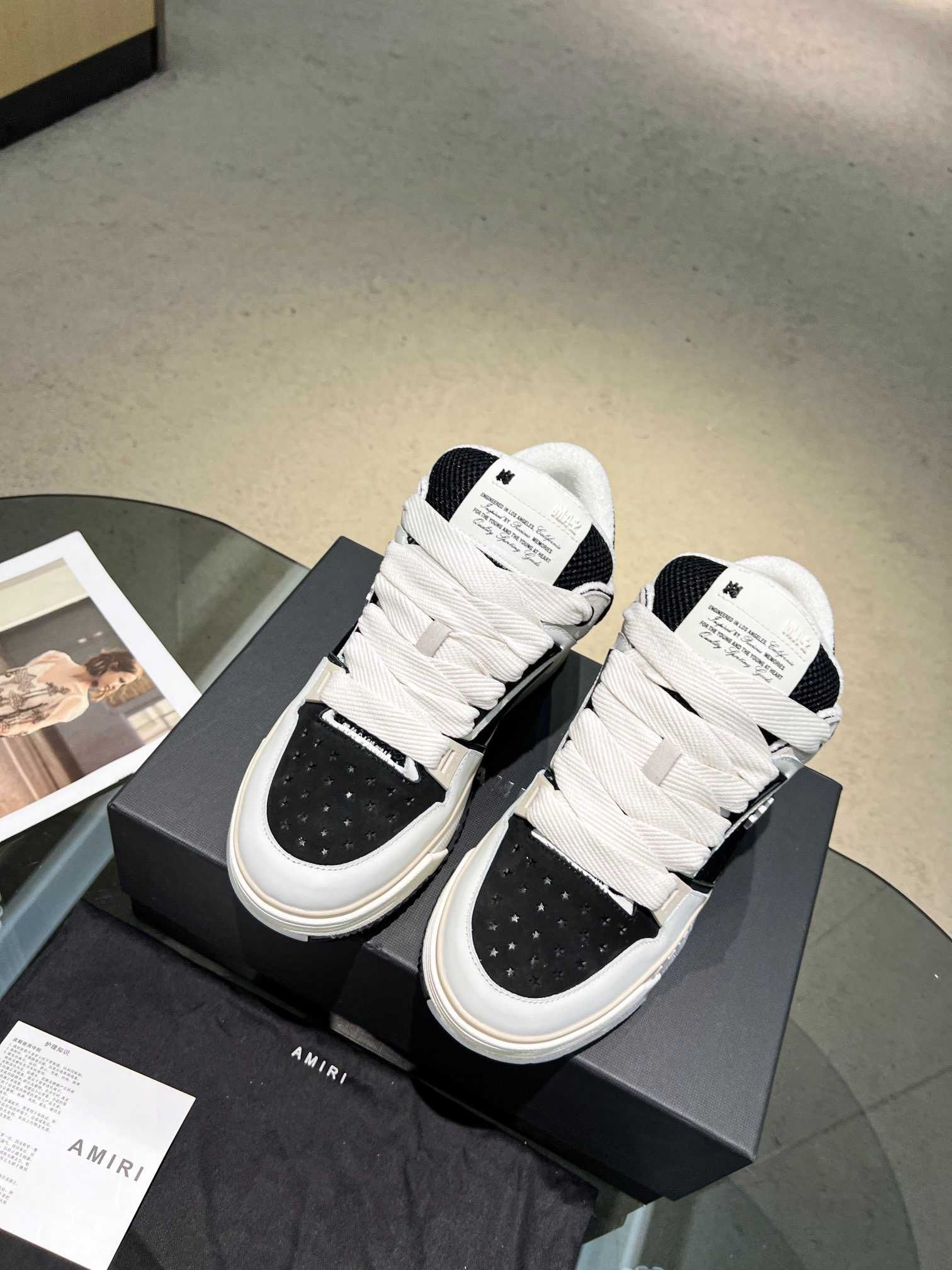 Adidasi Amiri MA-1 Low-Top Sneakers - Black / White Premium din Piele