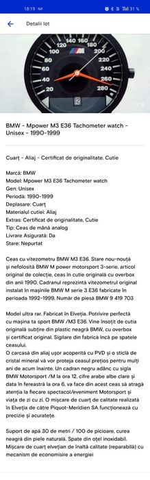 Vand Ceas De Colectie M3 E36