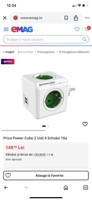 Priza HOME PowerCube Original, 4 prize, 2 x USB, alb Noi,sigilate