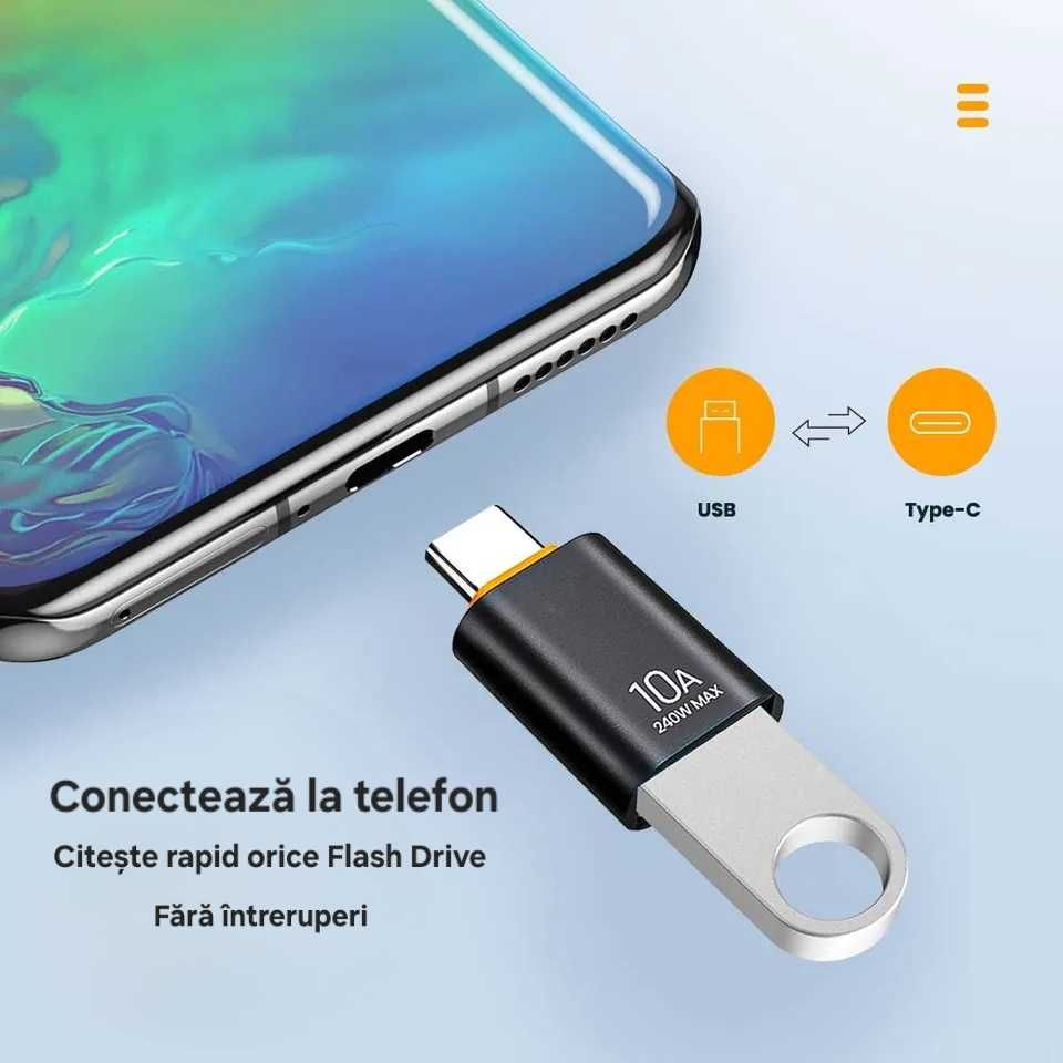 Set 3 adaptoare 10A USB A la USB C, aluminiu, 3 culori