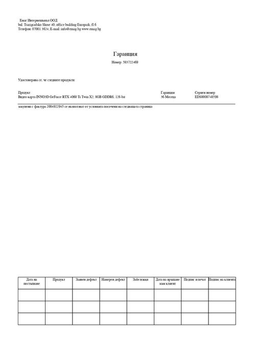 INNO3D GeForce RTX 4060 Ti 8GB с гаранция