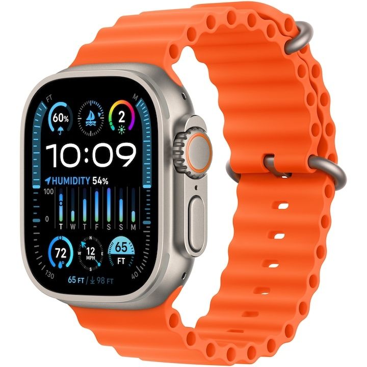 Apple Watch Ultra 2 49 mm titan cu curea ocean portocalie