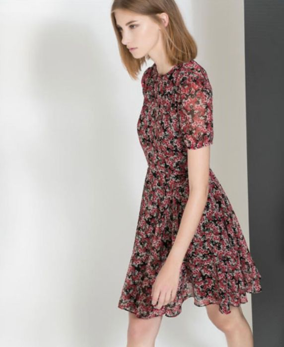 Rochie rosie inflorata voal zara M/L