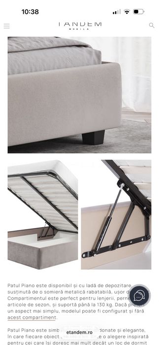 Pat cu slatea naturala 200x200 și spațiu de depozitare Tandem Brasov