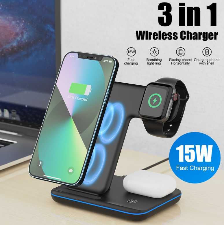 Incarcator iPhone, Apple watch, airpods 15w Fast Charge 3 in 1