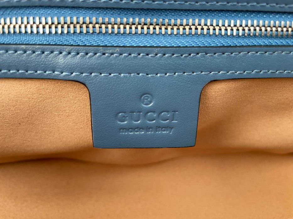 Geanta Gucci din piele albastra autentica Gucci Marmont, maner si lant