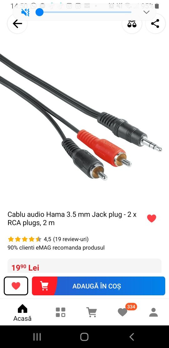Cablu audio hama 3,5 mm jack plug-2x rca plugs 2 m