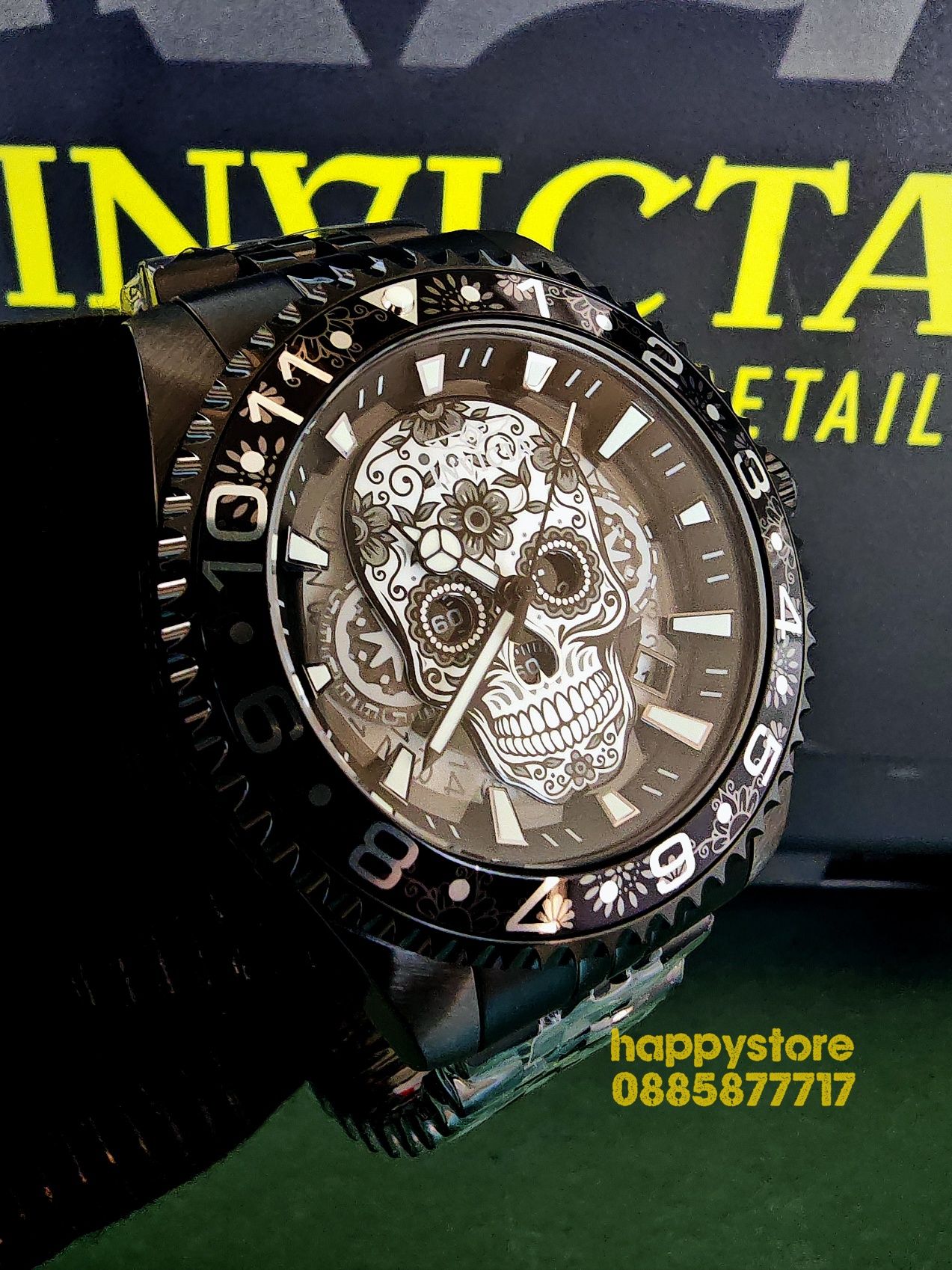 INVICTA Muertos black steel 44 mm, Инвикта нов ръчен часовник